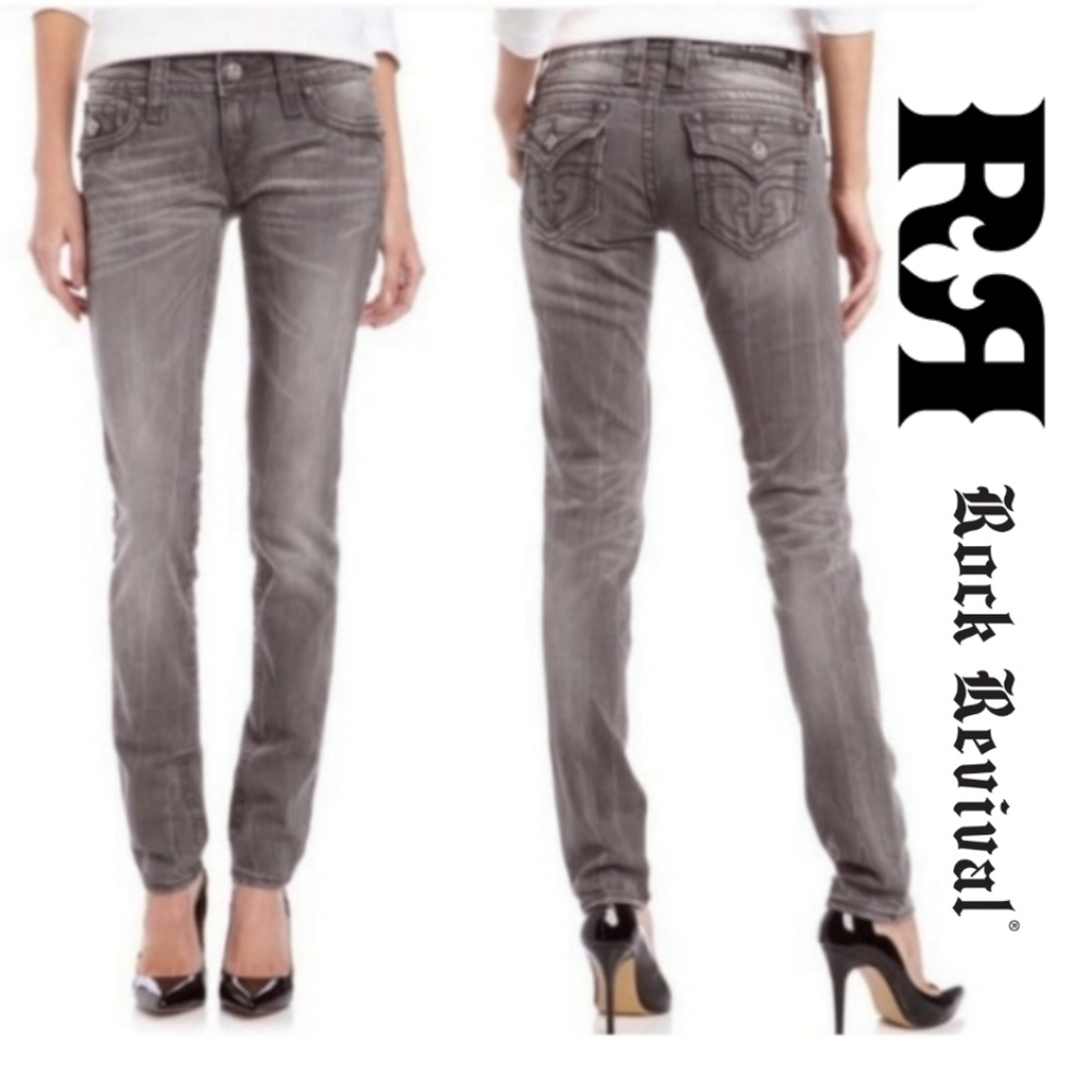 Rock Revival© "Christie" grey low rise slim jeans